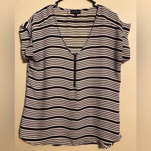 Black and white striped short sleeve blouse - Large